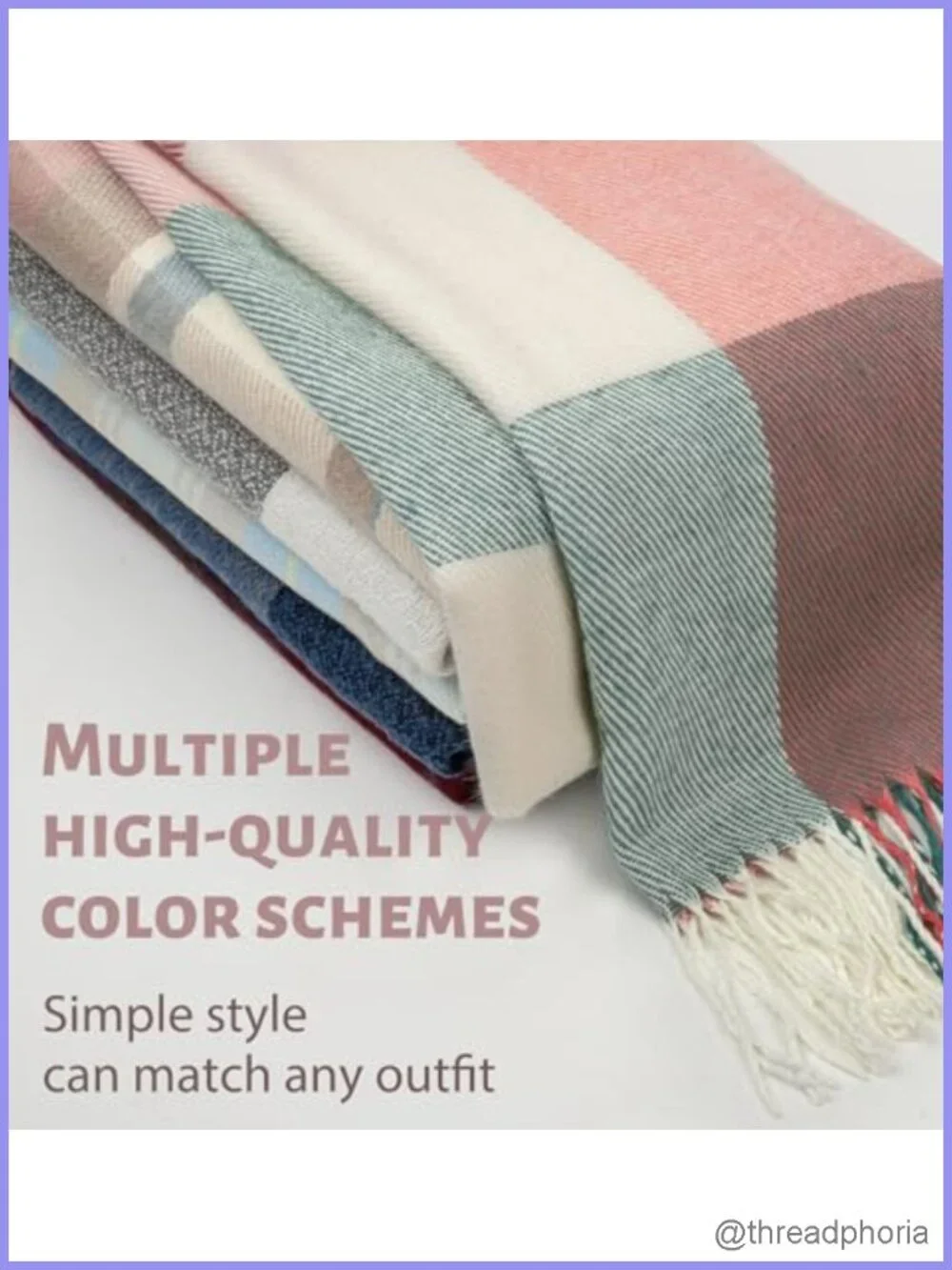 Womens Plaid Winter Scarf 100% Acrylic Soft Shawl Wrap